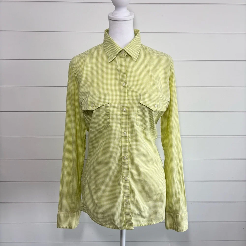 Banana Republic Soft Wash Shirt Women's Green White Gingham‎ Plaid Cotton Size M